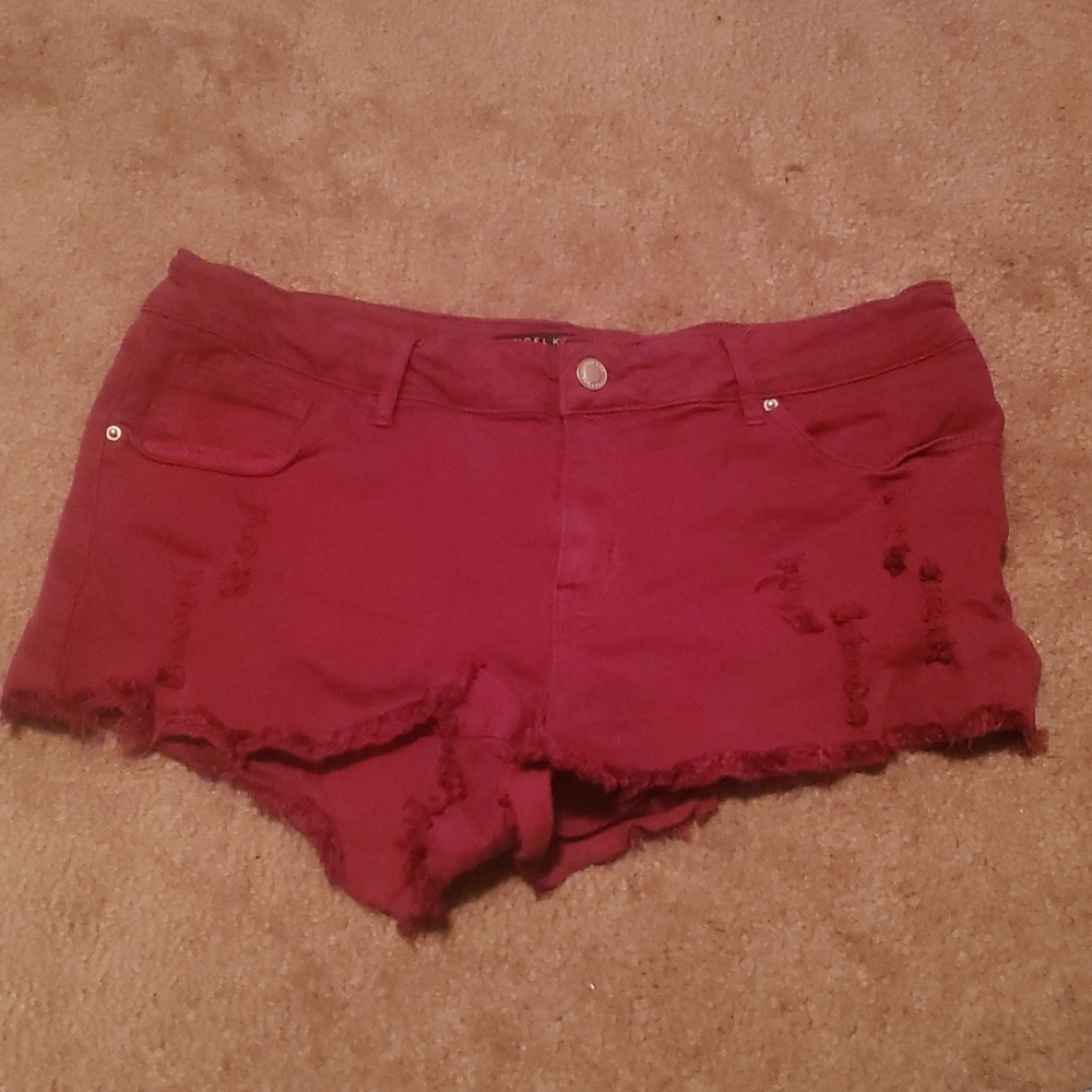 Burgundy ripped shorts